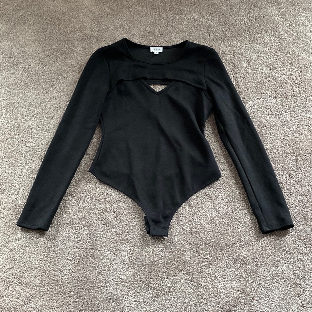 NWT Le Lis Black Long Sleeve Cutout Bodysuit Minimalist Chic SIZE M